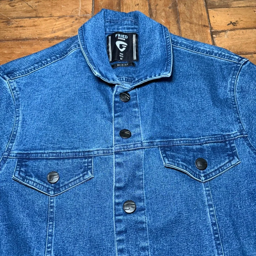 Fried Denim Mens Dark Wash Slim Fit Trucker Jacket Blue Size Medium
